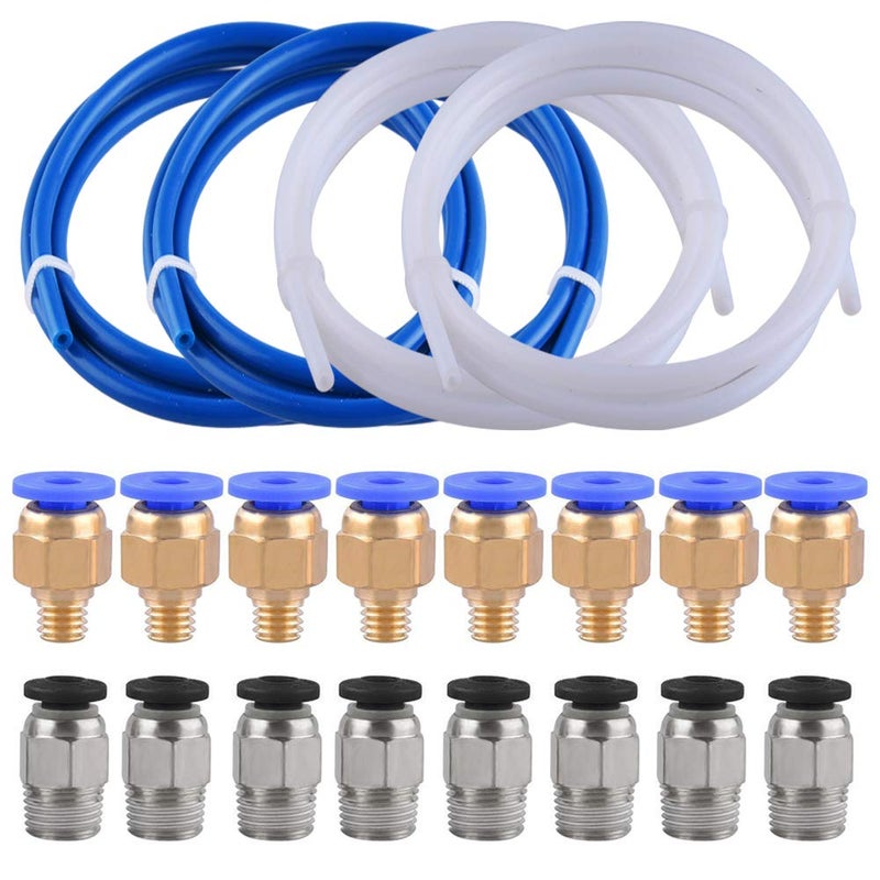 SIQUK 4 Pieces Teflon Tube PTFE Tubing(1 Meter) with 8 Pieces PC4-M6 Fittings and 8 Pieces PC4-M10 Male Straight Pneumatic PTFE Tube Push Fitting Connector for 3D Printer 1.75mm Filament - Image 1